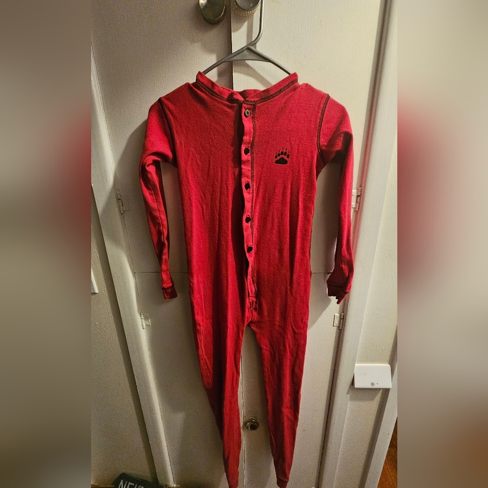Lazy One Red Kids Footie with Bear Paw